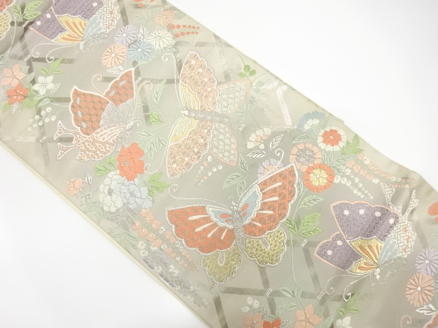 JAPANESE KIMONO / ANTIQUE FUKURO OBI / SILK / WOVEN BUTTERFLY